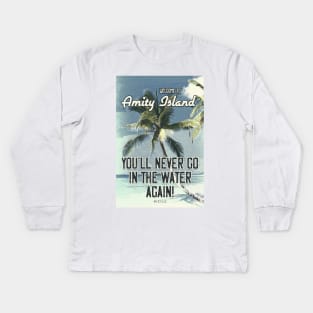 JAWS Amity Island Vintage 1975 Style Movie Poster You`ll Never Go In The Water Again Kids Long Sleeve T-Shirt